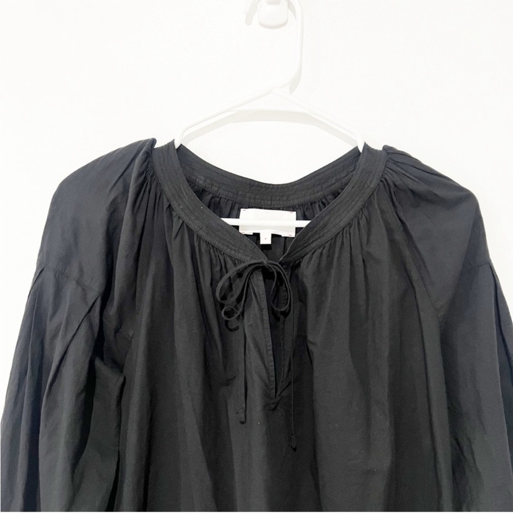 Xirena Ameli Tie Neck Keyhole cotton black gathered lightweight black top small - Picture 4 of 7